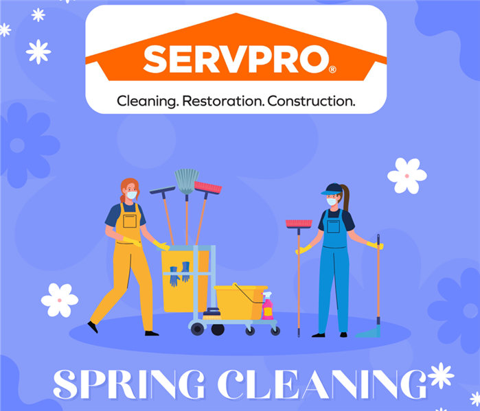 A drawing of two employees with cleaning equipment on a light blue background with the Servpro logo on top.